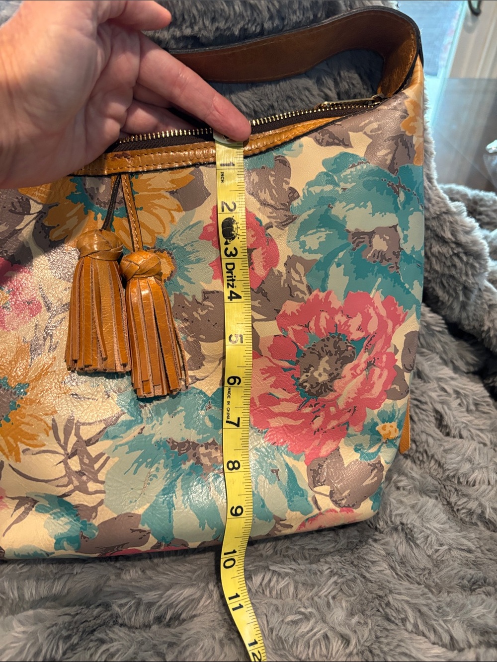 Patricia Nash Floral Multicolor Shoulder Bag with Tan Leather Trim - Picture 11 of 12